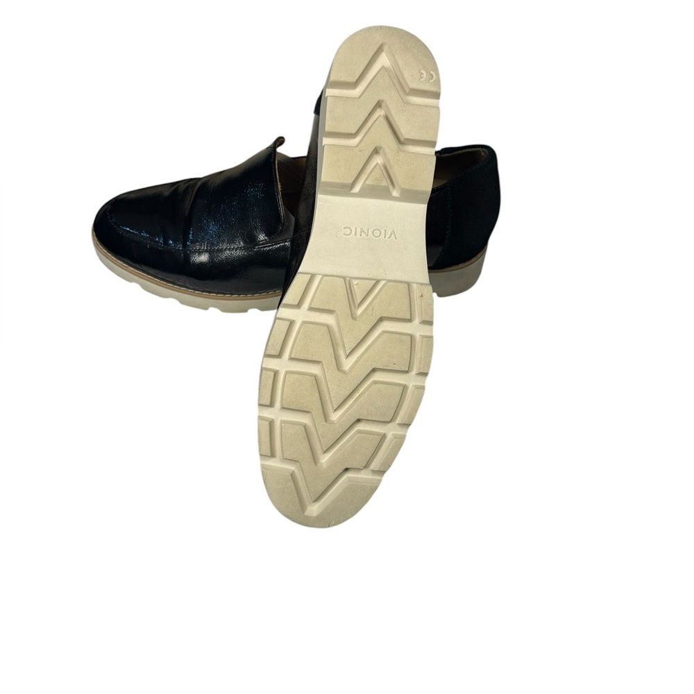 Vionic Black Leather Slip-On Loafers with Tan Soles - Picture 8 of 13